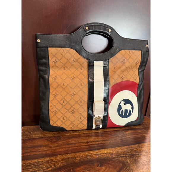 Vintage LAMB Designer Tote Clutch Bag Monogrammed Leather Iconic Sheep Logo - Picture 5 of 11